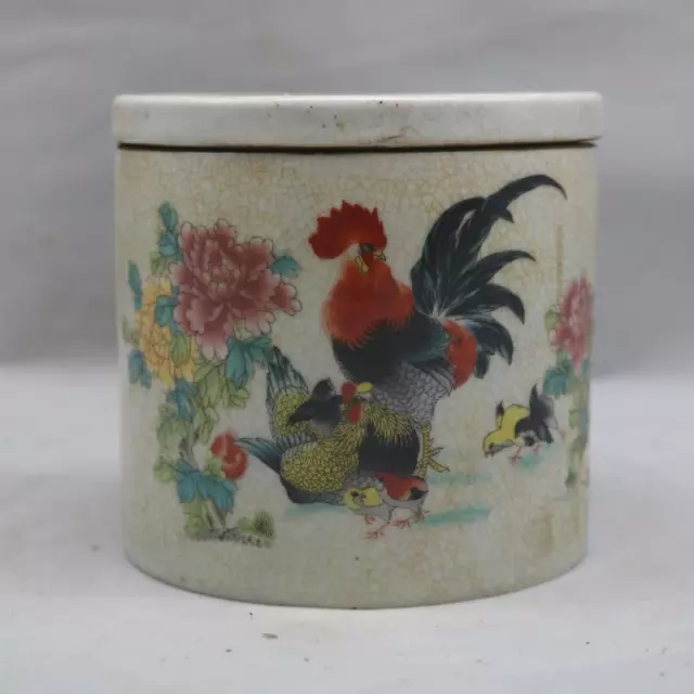 Chinese Porcelain Qing Dynasty Qianlong Famille Rose Chicken Cricket Pots 4.13''