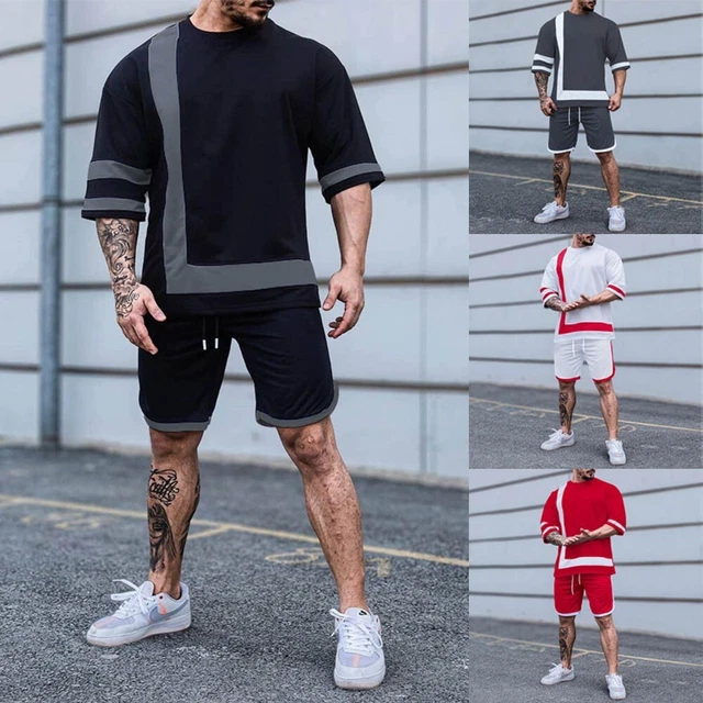 Tuta da Ginnastica Uomo Manica Corta Pantaloncini SPORTS Abiti Pantaloni Maglia