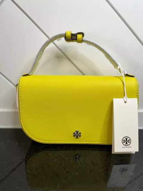 NWT Tory Burch Emerson Top Handle Crossbody in Tuscan Yellow Saffiano  Leather