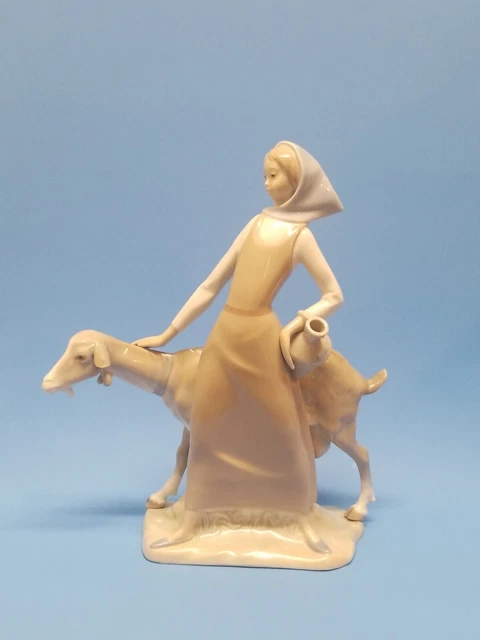 VTG Lladro 4590 Girl with Pitcher & Goat Large Porcelain Figurine Spain FA21