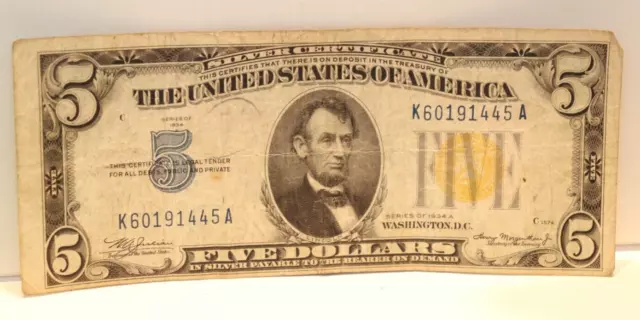1934-A $5 Bill North Africa Note Silver Certificate K60191445A