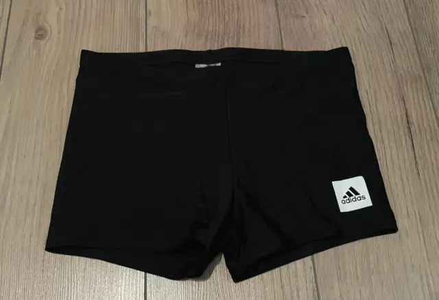 Adidas BOXER Badehose schwarz Gr. 52 / L Schwimmsport Logo Herren weiß wie neu