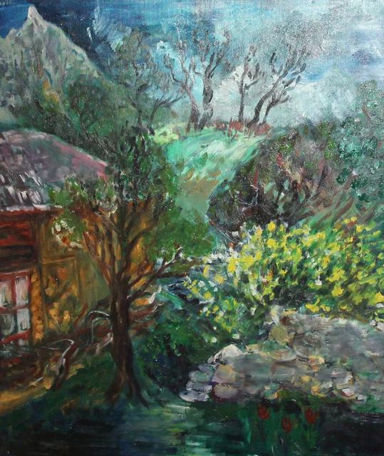 Paysage de peinture à l'huile vintage d'art européen