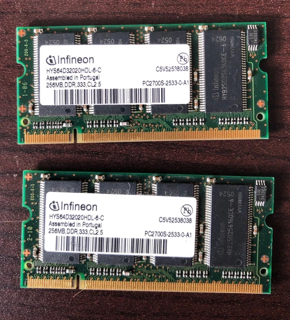 Barrette Mémoire RAM 256 Mo DDR Infineon PC-2700 SODIMM - Occasion, Fonctionnelle