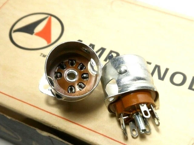 7 Pin Amphenol USA Brown Micanol Miniature Tube Socket B7G NOS Shield Military
