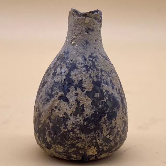 Ancient Roman Empire Style Glass Iridescent Bottle Or Jar Artifact Artwork Old -