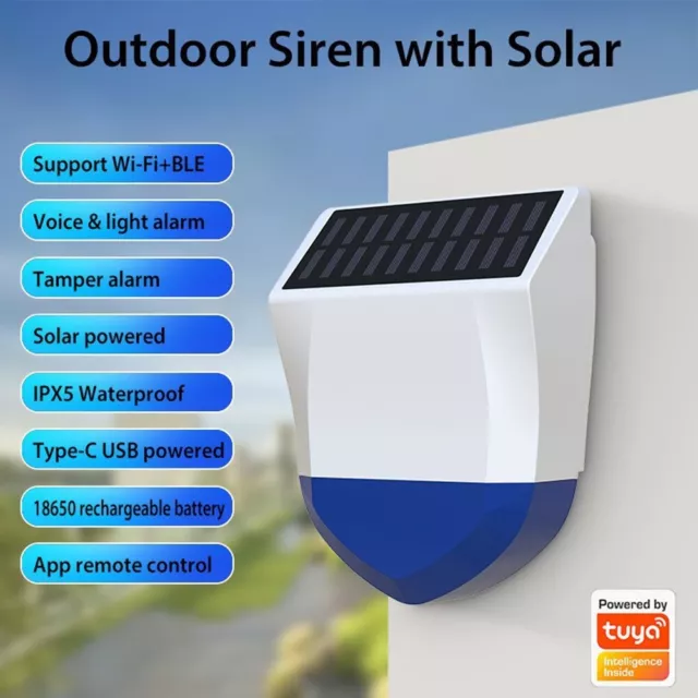 Solarbetriebener Außenalarm mit Tuya WiFi Konnektivität und einfacher Installa