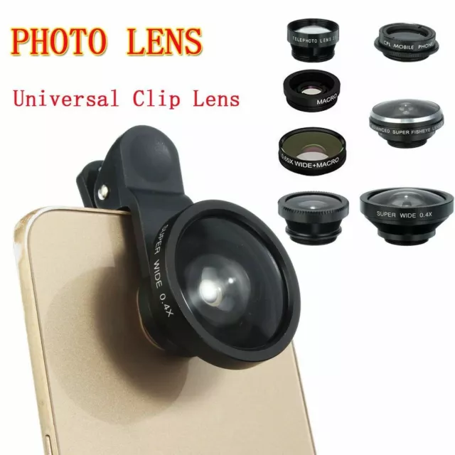 8x Universal Clip On Lens Kit Fisheye Wide Angle Macro For Cell Phone iPhone