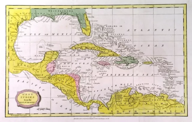 WEST INDIES / CARIBBEAN: Genuine antique map by Barlow published ca. 1810