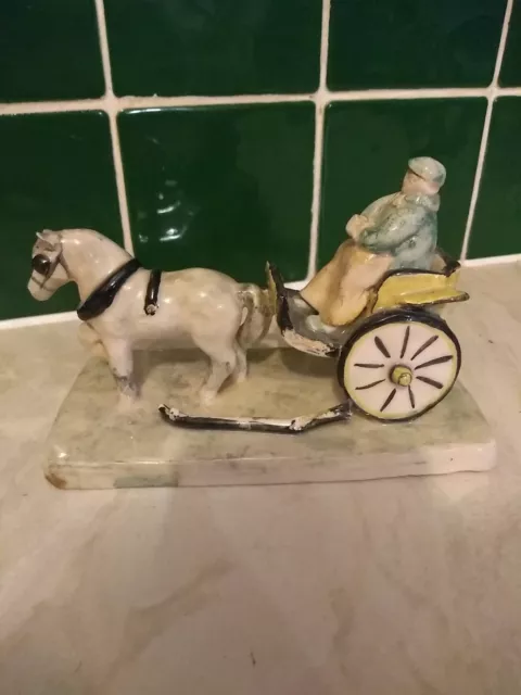 Vintage Ceramic Pony & Trap With Driver, Cast & Kiln Fired With A Fault, Unusual