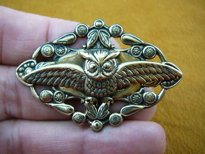 (#B-bird-402) Screech OWL flying wings night owls brass pin pendant