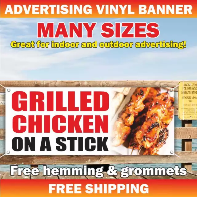 GRILLED CHICKEN ON A STICK Advertising Banner Vinyl Mesh Sign skewer shish kabob