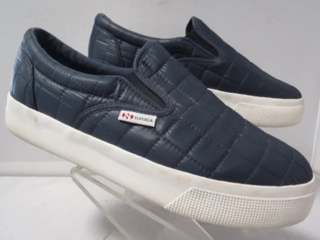 Superga Women's Slip On Puffer Quilted Shoes Navy Blue size 9.5 Sneakers Flats