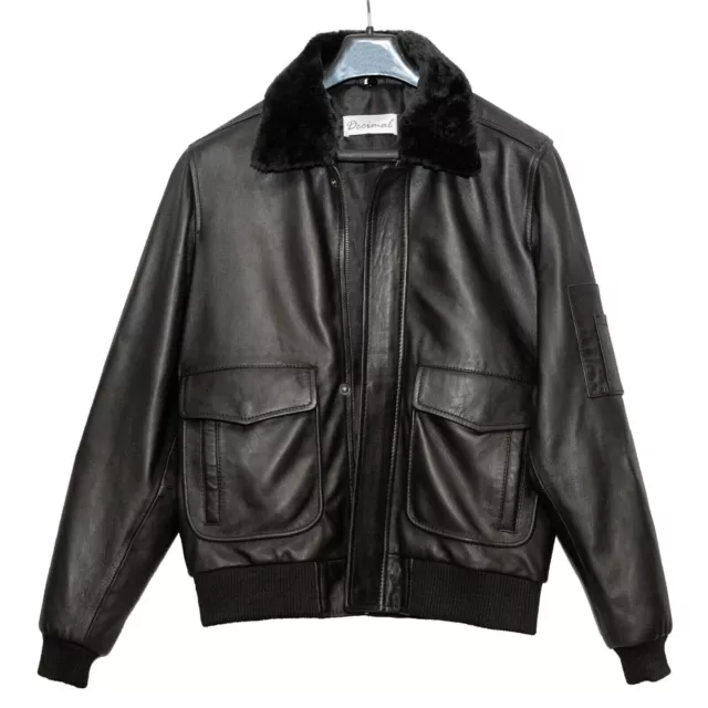 Aviator G-1 Flight Bomber Jacket Soft Sheepskin Leather W/ Removable Fur Collar