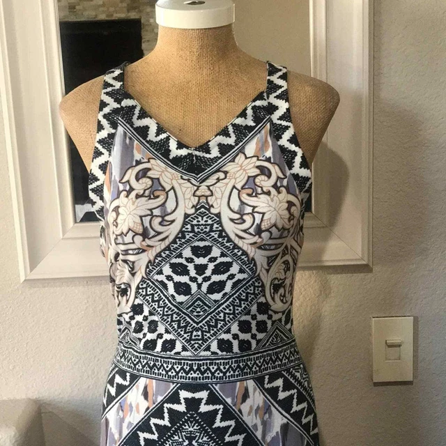 Hale Bob Maxi Halter Black White Geometric Moroccan Knit Vacation Cruise Size S