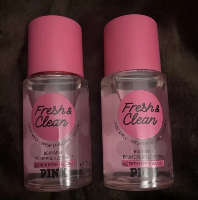2 X Victoria's Secret Pink Fresh & Clean Body Mist 2.5Oz Each Travel Size Nib