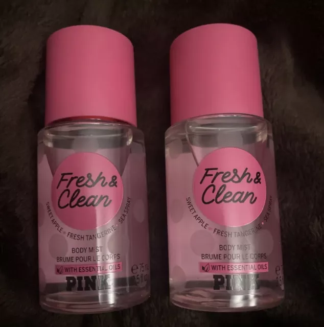 2 X Victoria's Secret Pink Fresh & Clean Body Mist 2.5Oz Each Travel Size Nib