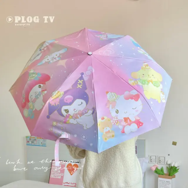 Cute Kuromi My Melody Hello Kitty Family Automatic Umbrella Rain Sun Folding