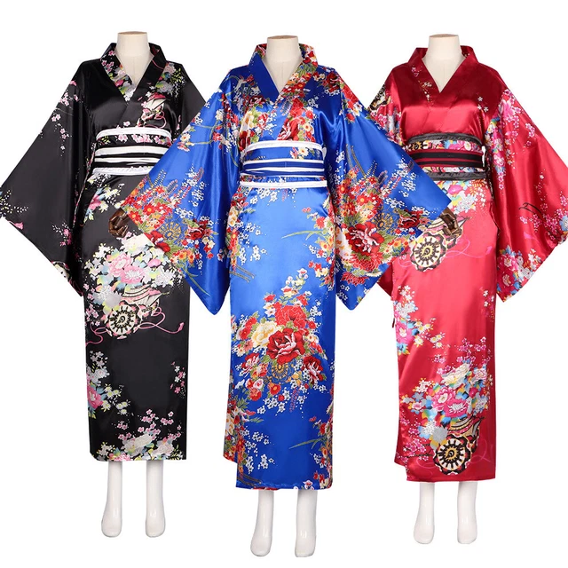 Traditional Japanese Woman Geisha Yukata Kimono Robe Cosplay Halloween Costume