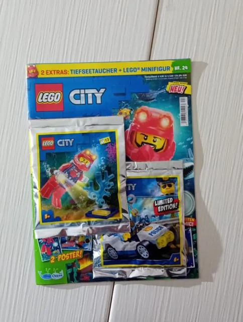 LEGO City, Zeitung, 2 Minifiguren, Taucher, POLIZEI, Zeitschrift Nr.24,Polybag