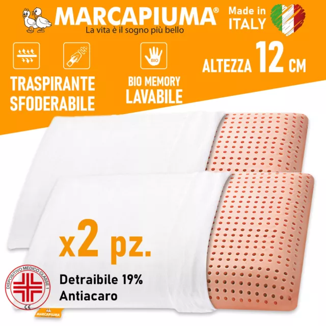 COPPIA CUSCINI BIO CLEAN MEMORY TUTTO LAVABILE SAPONETTA SFODERABILE Marcapiuma