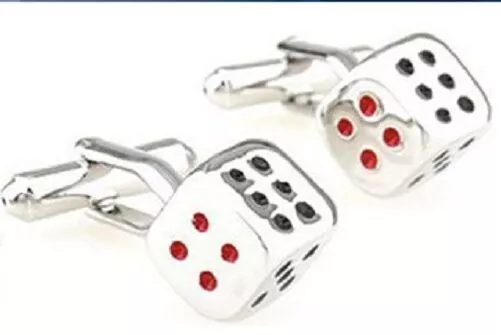 Pair Silver Red Dice Cufflinks Shirt Dress Gambling Poker Cards Gamble Bet Craps