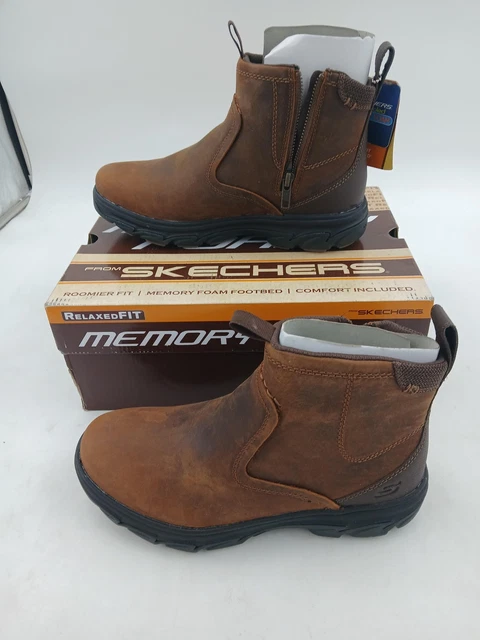 SKECHERS BOOTS MENS Brown Relaxed Fit Memory Foam Leather Zip Ankle skechers-boots-mens-brown-relaxed-fit-memory-foam-leather-zip-ankle