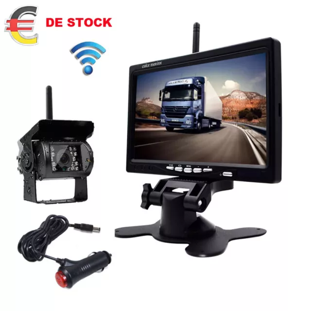 Auto Rückfahrkamera mit 7" LCD Monitor LKW Bus Funk Kabellos Rückseiten Kamera D