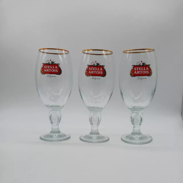 LOT OF 3 Stella Artois Chalice Gold Rim Beer Glasses $12.99 - PicClick