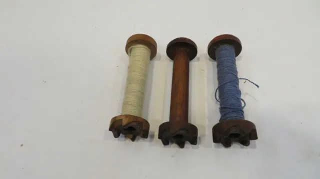 Vintage Antique Lot Wooden Spool Textile Mill Thread Bobbin RARE Wood Gears