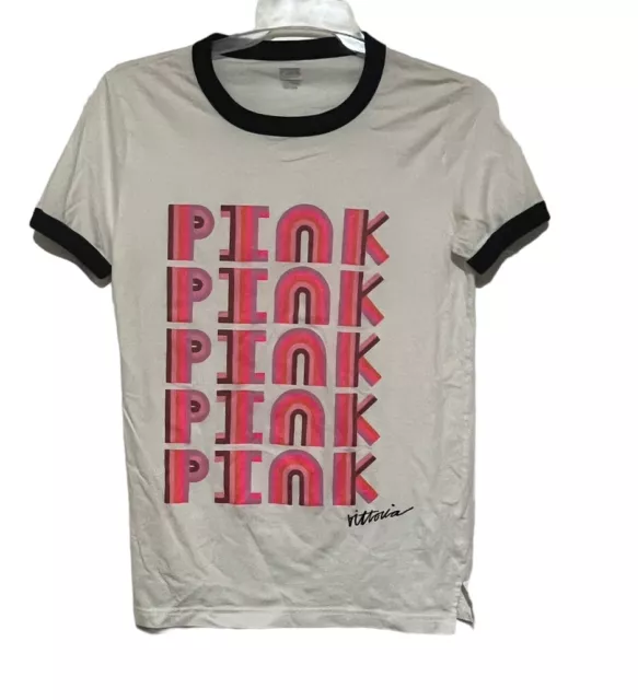 Pink Victoria’s Secret’s Pink White Black Pink Graphic Tee Shirt Size XS