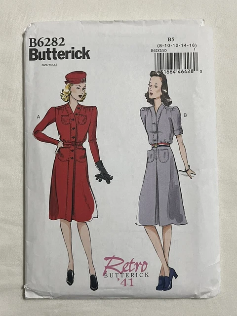 NEW Butterick 6282 Retro 41 Button Front Dress Belt Uncut Sewing Pattern sz 8-16