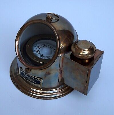 Antique nautical brass oil lamp binnacle gimbal compass maritime ship decor gift