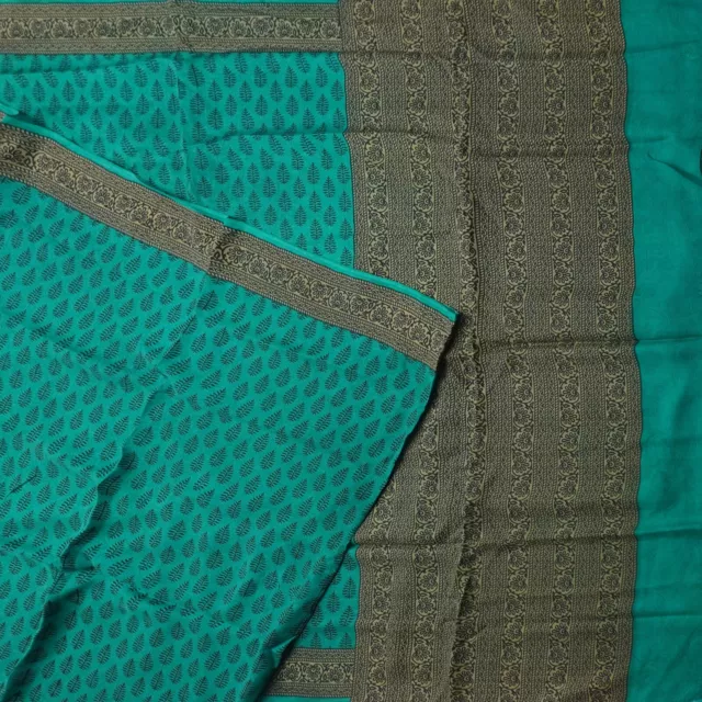 Namaste Vintage Bleu Sarcelle Saris 100% Pure Soie Imprimé Indien 5.5m Création