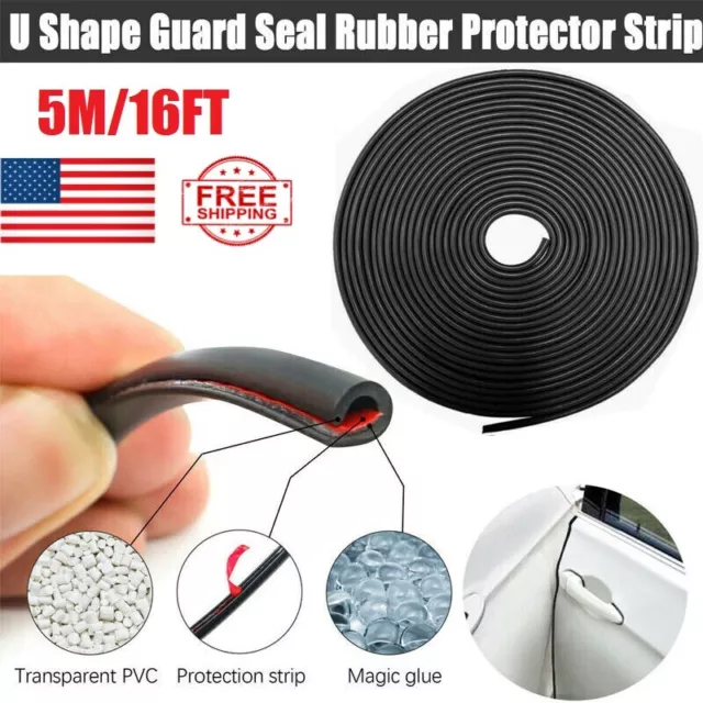Black 16FT Car Door Edge Trim Lock Guard Moulding Rubber Seal Strip Protector