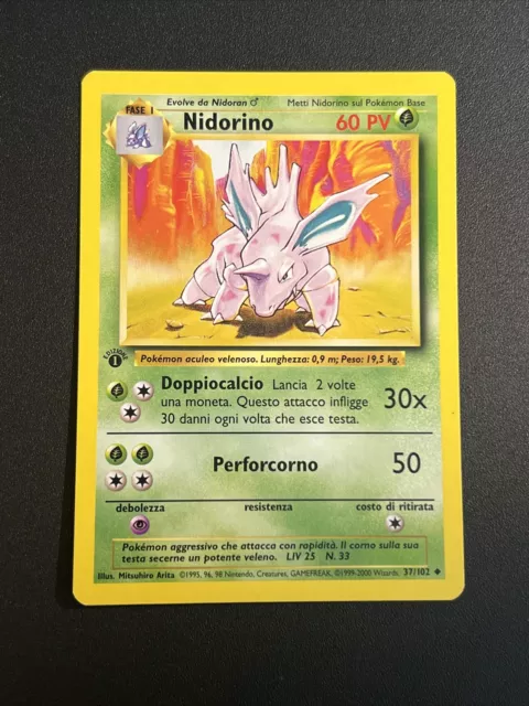 Pokemon Nidorino 37/102 Set Base Non Commun Ita 1 Édition Near Mint NM