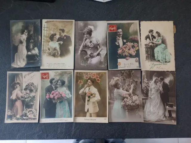 lot de cartes postales anciennes thème mariage, mariés