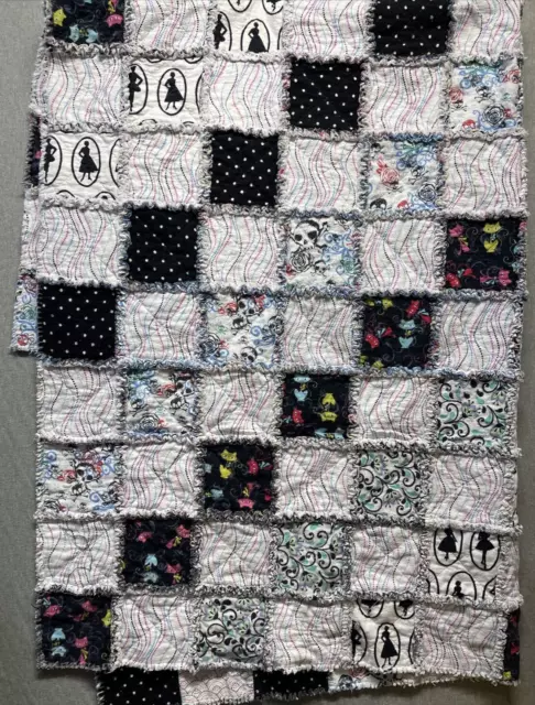 Homemade Quilt Multicolored Cats Floral Skulls 77”x70” Patchwork