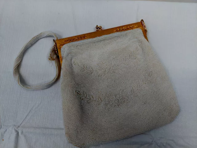 Vintage Rosenfeld Handmade in Belgium Ivory Beaded Evening Bag Clutch Purse