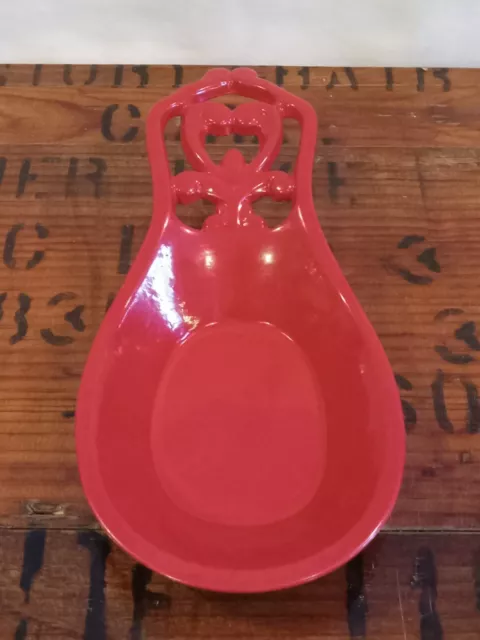 Vintage Cast Iron Spoon Rest Red Heart Design Red Enamel Farmhouse