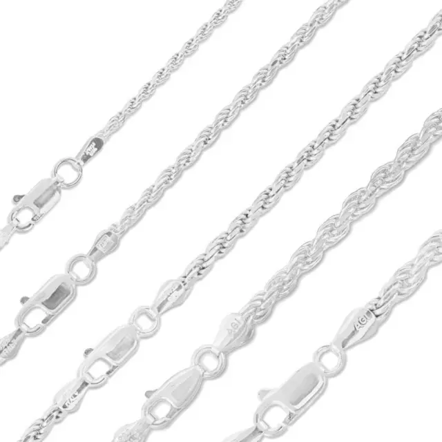 Sterling Silver Diamond-Cut Rope Chain Solid 925 Italy New Necklace