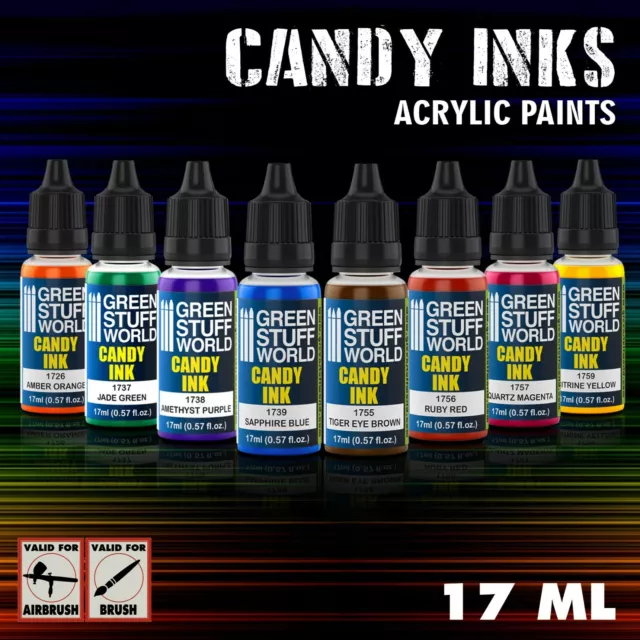 Set 8x Encre Candy 17ml - Acrylique Peintures Aérographe Pinceaux Intensité