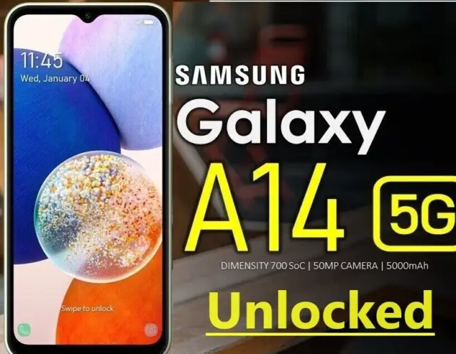 Samsung Galaxy A14 Dual-SIM 128GB ROM + 4GB RAM (Only GSM  No CDMA)  Factory Unlocked 4G/LTE Smartphone (Black) - International Version 