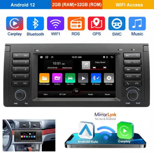 Für BMW 5er E39 X5 E53 M5 E38 Android 12 Autoradio GPS Navi BT RDS WIFI 2GB+32GB