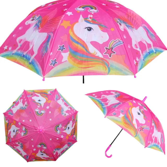 Automatic Open Kids Pink Rainbow Unicorn Rain Umbrella *Kids Girls Toddlers*