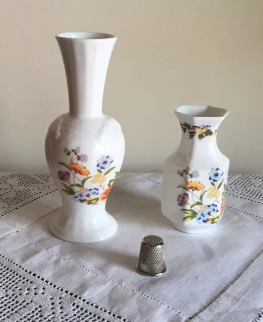 Aynsley 2  Small Vases Cottage Garden Pattern Fine Bone China Made in England 2