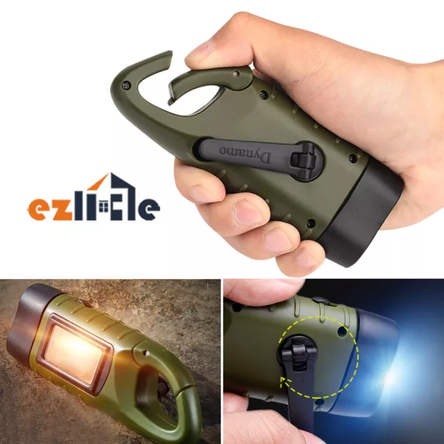 3 LED Lamp Solar Power Flashlight Wind Up Hand Crank Emergence For Camping Torch