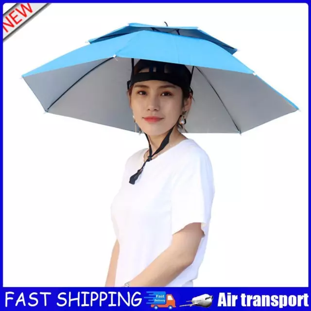 5pcs Foldable Fishing Sunshade Umbrella Hat UV Protection (Lake Blue) AU