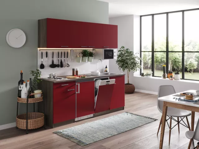 Küche Küchenzeile Singleküche Eiche York Rot Oliver  195 cm Respekta