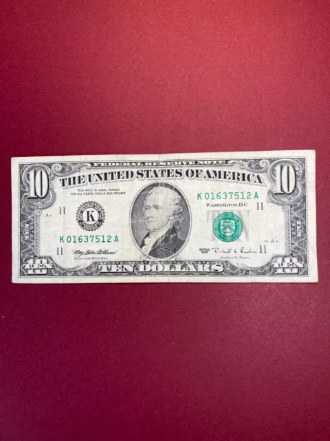 1995  United States  10  Dollar Banknote Circulated